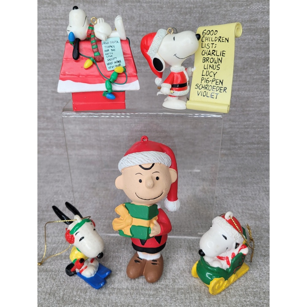 Vintage Peanuts Snoopy Charlie Brown Christmas Ornament 5pc Kurt Adler Figurine